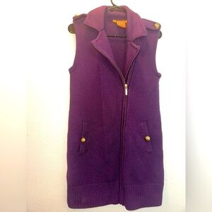 Tory Burch women’s purple collared zip up woven merino wool sweater dress XS